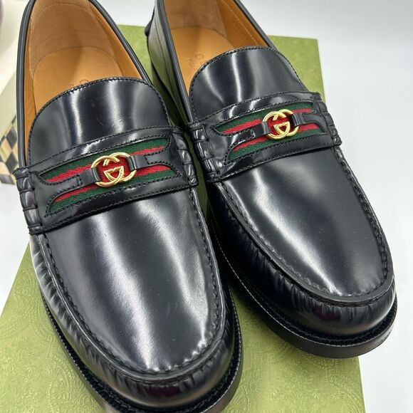 Men's Gucci kaveh interlocking G leather loafers size 10.5 made in Italy - Picture 2 of 9